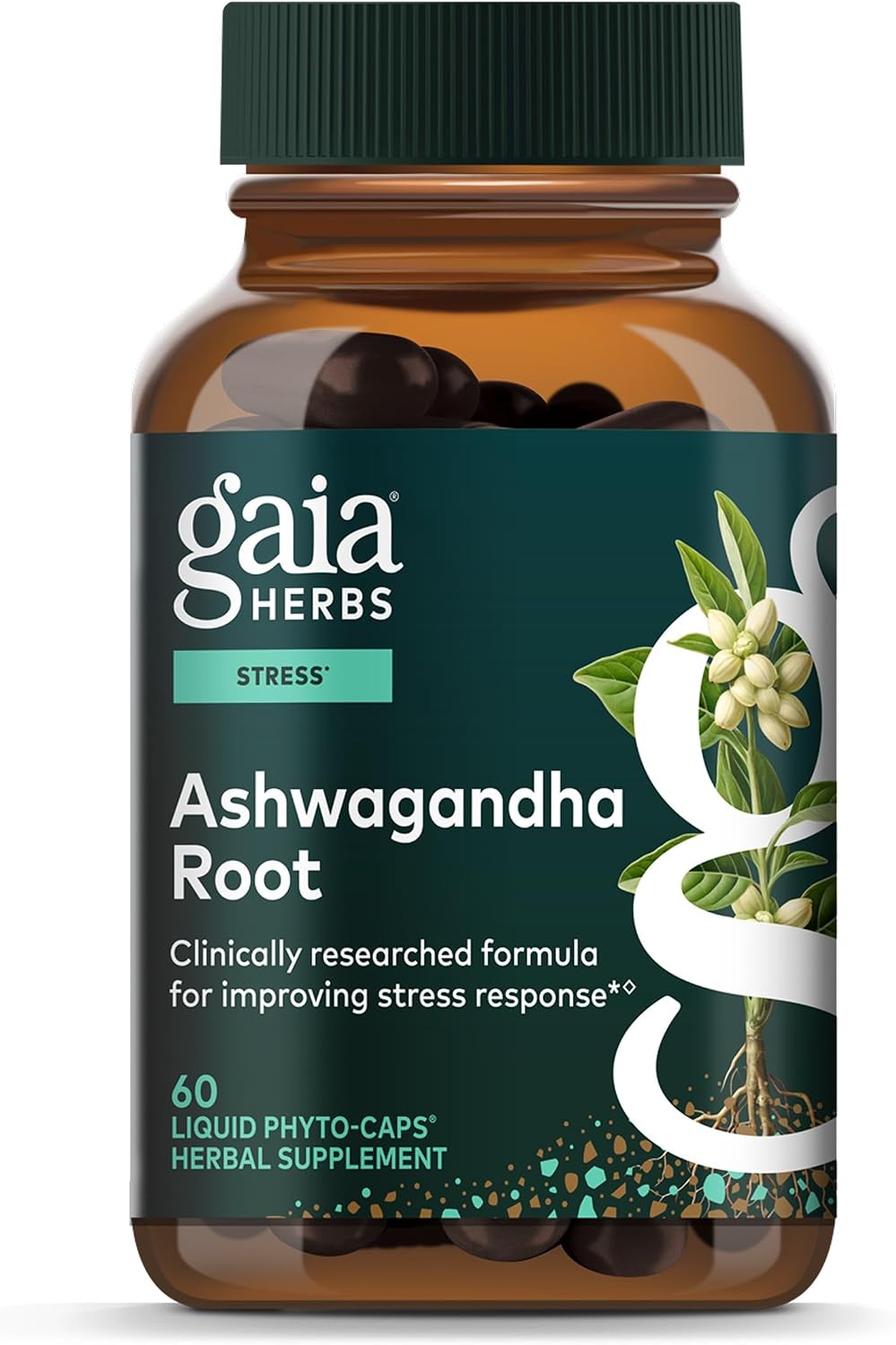 Gaia Herbs Ashwagandha Root liquid phyto-caps bottle