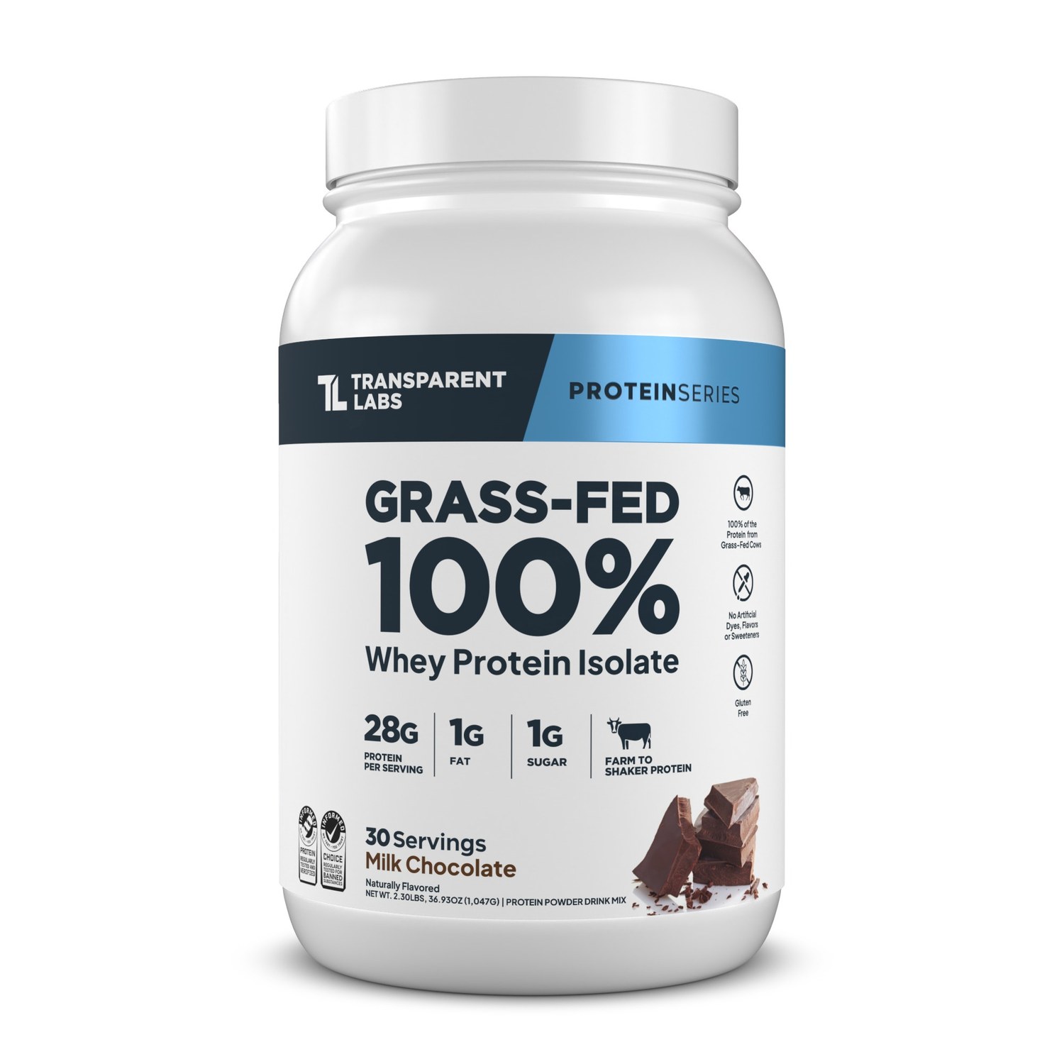 Transparent Labs Grass-Fed Whey Protein Isolate tub