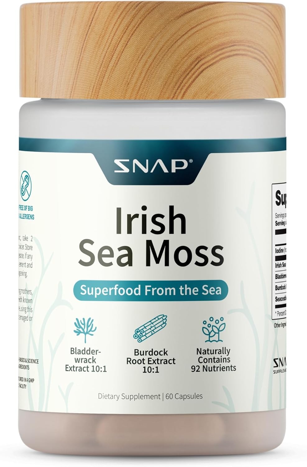 Snap Supplements Sea Moss with Bladderwrack and Burdock bottle