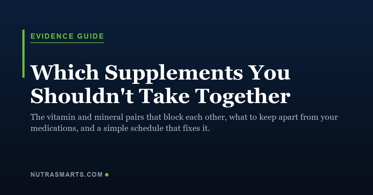 Dark navy NutraSmarts evidence guide cover titled Which Supplements You Shouldn't Take Together