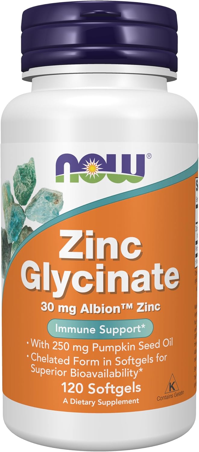 NOW Zinc Glycinate softgels bottle